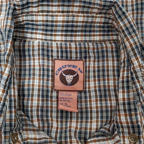 Chute 17 Plaid Western Pearl Snap Buttons Up Long Sleeve Shirt Brown Black Sz XL - Picture 5 of 5